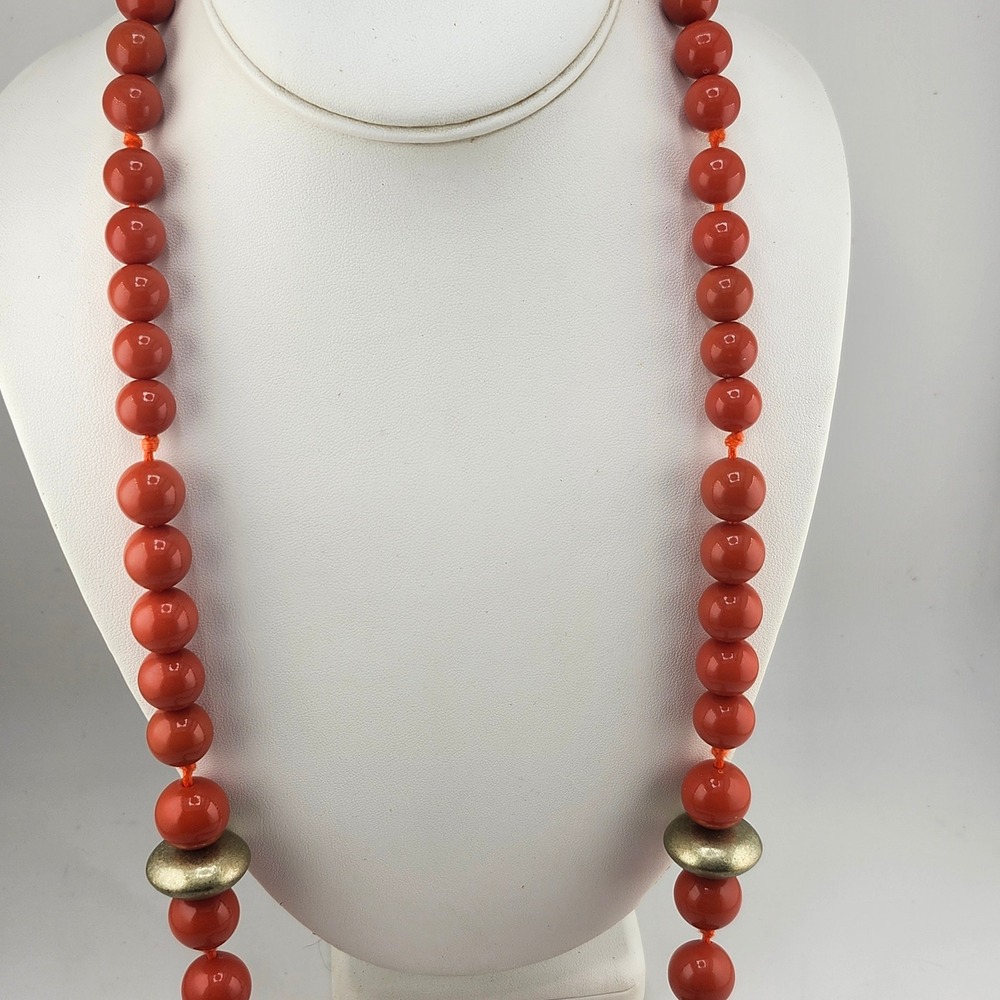 Talbots Coral Orange Beaded Statement Necklace with Geometric‎ Accents